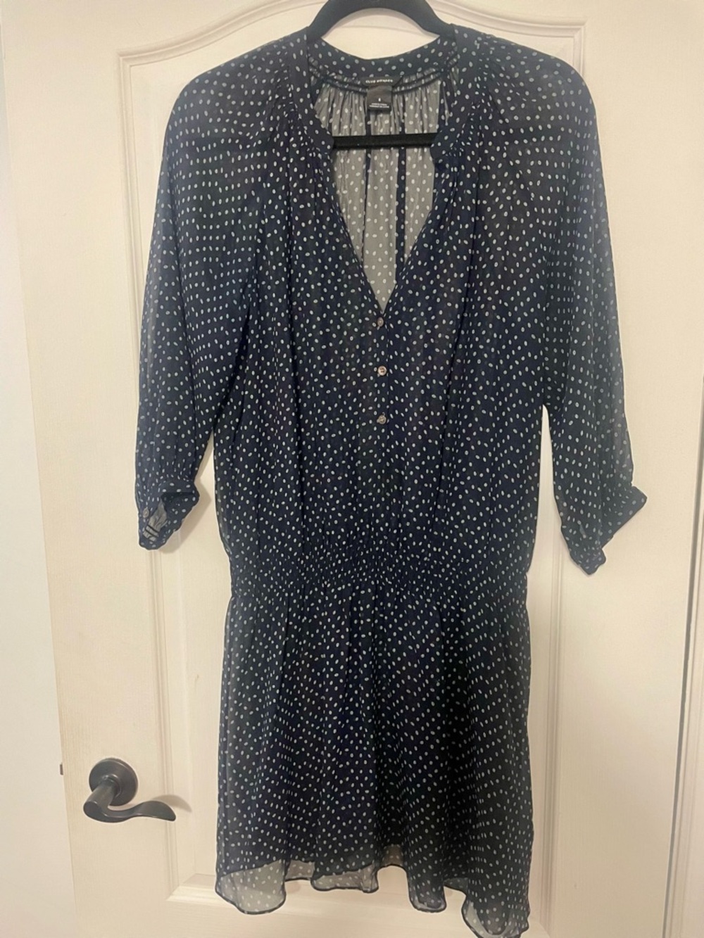 Club Monaco Navy Sheer Dress with White Dot Print - No lining included